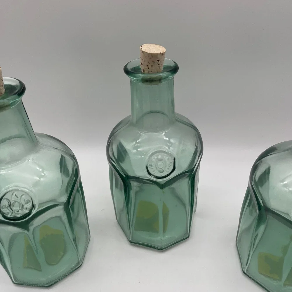 Libbey Green Glass Hexagon Decanter Bottles with Cork Set of 3 81234V Canada